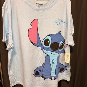 Disney Light Blue Tee with Stitch Graphic and Pink Ear Detail